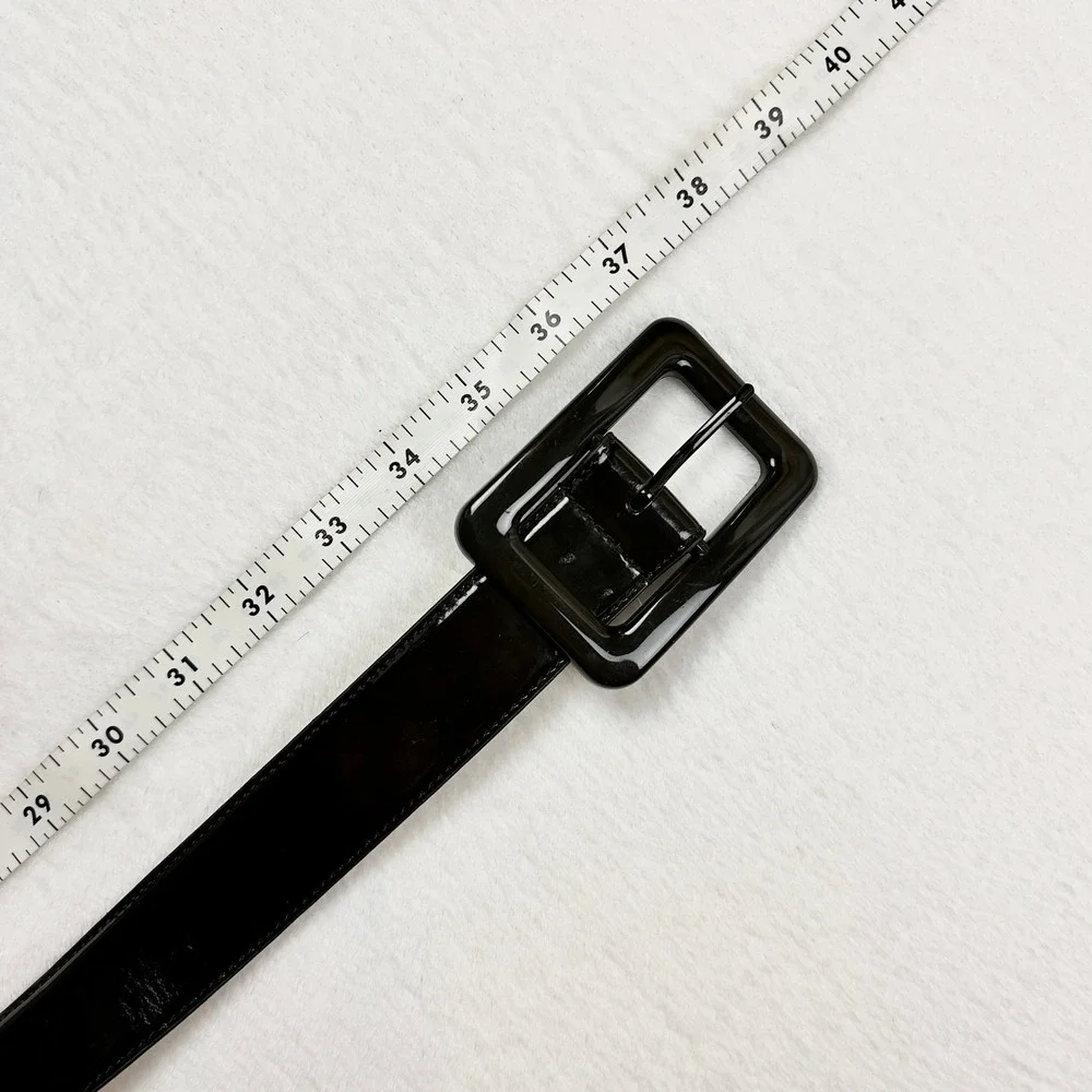 Y2K Glossy Black Wide Buckle Belt Chunky Wide Rectangle Sleek Retro Grunge
